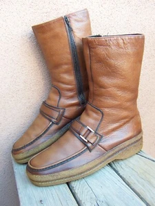 BALLY Mens Winter Boots Soft Cognac Brown Leather Fleece Lined Side Zip Sz 7.5M - Picture 1 of 9