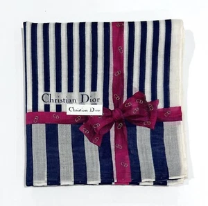 NWT WOMEN HANDKERCHIEF Dior Stripped Pink Bow BANDANA COTTON POCKET SQUARE 18” - Picture 1 of 8