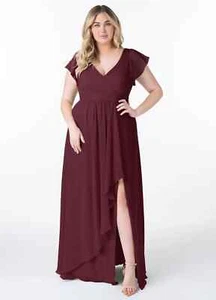 Azazie Omari Chiffon Maxi Bridesmaid Dress A26 Cabernet Wine Mother NEW - Picture 1 of 10