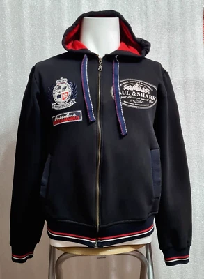 PAUL & SHARK Sudadera con Capucha Negra Vintage con Cremallera y Parches Foto 1 de 4