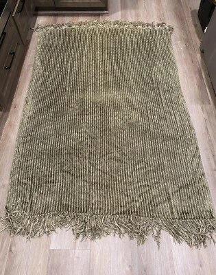 Restoration Hardware Throw Blanket Chenille Sage Green Ribbed Fringe 72x54 - Image 1 of 4