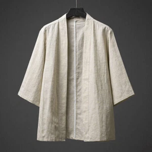 Mens Summer Chinese Style Cotton Linen Hanfu Casual Half Sleeved Loose Jacket - Picture 1 of 26