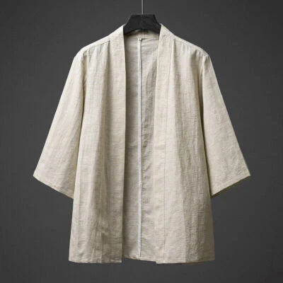 Mens Summer Chinese Style Cotton Linen Hanfu Casual Half Sleeved Loose Jacket - Image 1 of 4