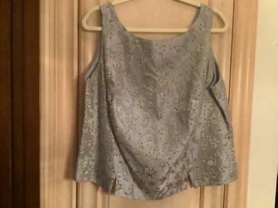 womans sz 16 formal top bugle beads silver, top silver preowned  pleats in front - Image 1 of 4