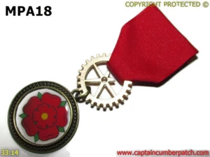 steampunk badge brooch pin drape Medal red rose Lancashire Lancaster #MPA18 - Picture 1 of 4