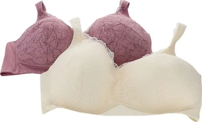 Sujetador Rhonda Shear 2 piezas encaje moldeado copa malva oscuro tinte cruzado crema M nuevo sin etiquetas (182) Foto 1 de 4