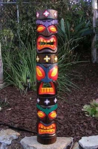Tiki Totem Wood Mask Tribal Tropical Bar Patio Decor 39" x 6" - Picture 1 of 3