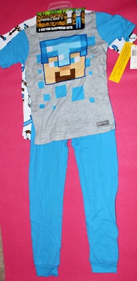 Nueva figura de Steve Minecralft con licencia, 2 juegos - 4 piezas de ropa de dormir para niños, talla 10 Foto 1 de 4
