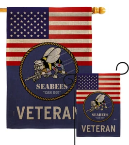 US Seabees Veteran Burlap Garden Flag Navy Armed Forces Gift Yard House Banner - Picture 1 of 17