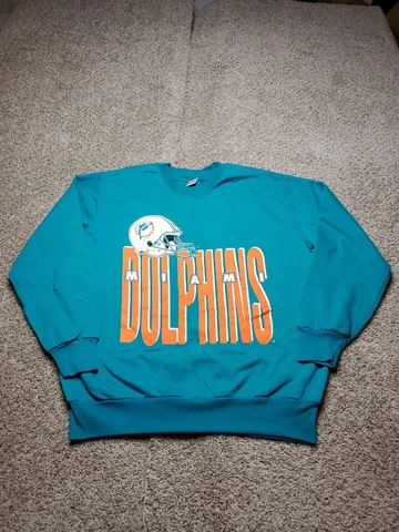 Vintage Miami Dolphins Sweatshirt XL Mens Blue Long Sleeve Crewneck Graphic USA Cover