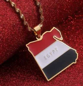 COLLAR EGIPTO ORO COLGANTE BANDERA MAPA CADENA JOYERÍA PIRÁMIDE EGIPCIA - Imagen 1 de 2