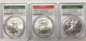 2020 &2021 EMERGENCY ISSUE SILVER EAGLE $1 PCGS MS70 FIRST DAY ISSUE💥FLAWLESS💥 - Picture 1 of 4