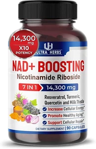 NAD+ Boosting Supplement 14,300 Mg NR with Resveratrol Quercetin Milk Thistle|US - Picture 1 of 6