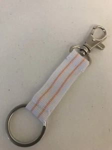 Keychain Key Ring Fabric Cloth White & Pink Stripe w/ Belt Loop Hook - NEW - Picture 1 of 3