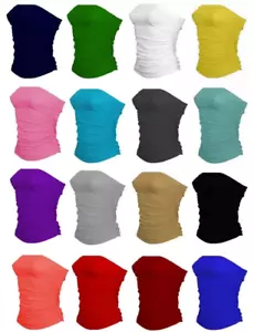 Womens Ladies Plain Strapless Sleeveless Ruched Sides Boob Tube Bandeau Top 8-26 - Picture 1 of 12