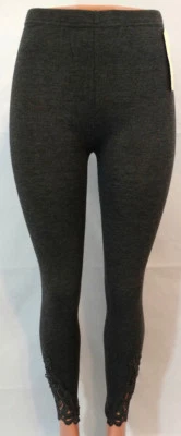 Leggings S M L XL Talla Única Gris Carbón Elástico Encaje Lateral Suave Jersey Tejido Foto 1 de 4