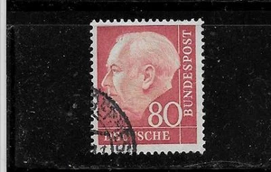 GERMANIA OCCIDENTALE SC #717 1954 80PF HEUSS FRANCOBOLLO SINGOLO DEFINITIVO USATO PER POSTA - Foto 1 di 1