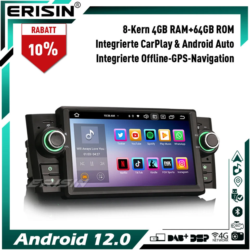 Android 13 64GB 8-Kern Autoradio Fiat Punto/Linea CarPlay Navi DAB+WiFi OBD GPS - Bild 1 von 4