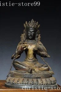 11,6" Buddismo tibetano bronzo dorato Vajradhara tara Kwan-Yin dea statua Buddha - Foto 1 di 9