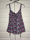 Womens Unbranded Tankini Swim Top Size 14 Pink Purple Paisley Back Tie TOP ONLY
