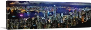 ARTCANVAS Hong Kong at Night Panoramic Canvas Art Print - Picture 1 of 11