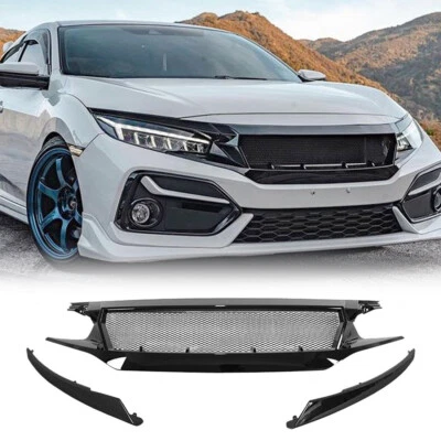 Parrilla deportiva delantera AmericanModified con malla para Honda Civic 2016-2021 negro brillante Foto 1 de 4