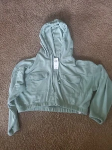 Nwt New Hollister Cropped Full Zip Hoddie Sweatshirt Pockets Size Medium Women - Picture 1 of 11