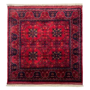 Handmade (4' x 4') Sqaure Red Bokhara Afghan Khal Mohammadi Wool Rug - Picture 1 of 9
