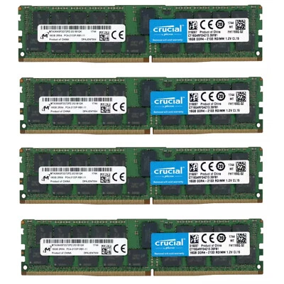 Crucial 64GB (4X16GB) 2133MHz DDR4 PC4-17000 ECC Registered Memory CT16G4RFD4213 - Image 1 of 4
