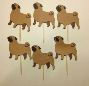 Cupcake Toppers "Pug" Set of 10 dogs with Sticks Party Decorations - Picture 1 of 1