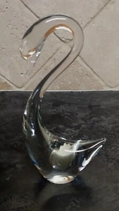 Art Glass Swan Figurine Clear - Holiday Imports - Signed - Picture 1 of 7