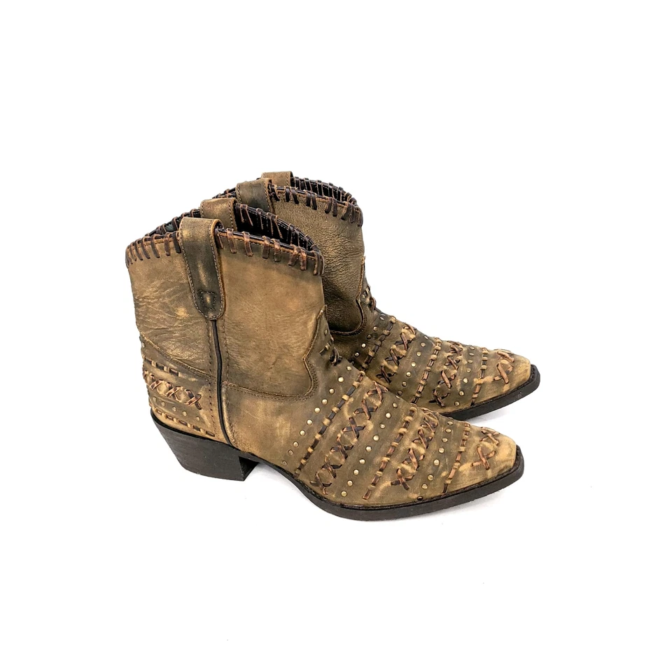 Botas occidentales Abilene de cuero crudo para mujer talla 8,5 marrón lijado punta corta 5074 Foto 1 de 4