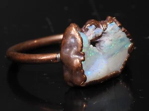 Australian Opal Electra Plated Copper Ring Multi Fire Polished Rough For Gift - Picture 1 of 8