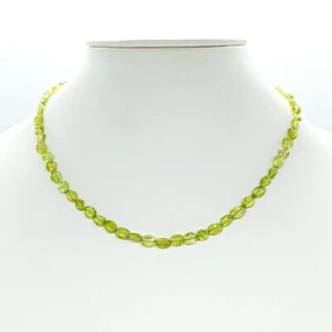 Natürlicher grüner Peridot glatt oval Nugget Edelstein Perlen Handarbeit Halskette 18 Zoll - Bild 1 von 12
