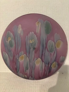 RUEVEN ART NOUVEAU HAND PAINTED ART GLASS SATIN DINNER PLATE 11" DIA. - Picture 1 of 5