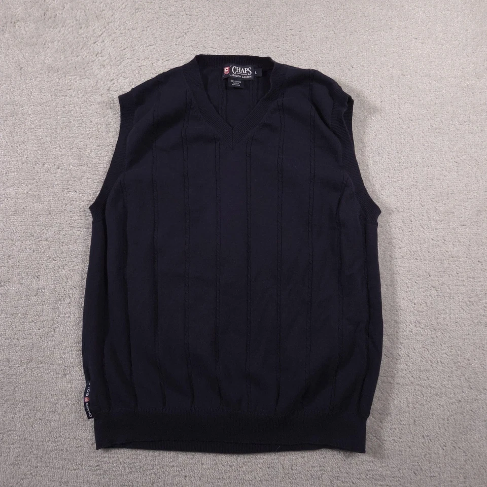 Chaleco Suéter de Golf Chaps Ralph Lauren Para Hombres Grande Azul Marino Cuello en V Tejido con Cable Foto 1 de 4