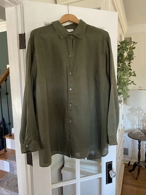 J Jill Love Linen Essential Size 3X Green Long Sleeve Button Up Shirt Lagenlook - Image 1 of 4