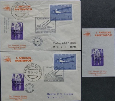 AUSTRIA ÖSTERREICH 1961 Raketenpost Luposta 1 Raketenpost Flug + Crash ATTEST - Bild 1 von 3