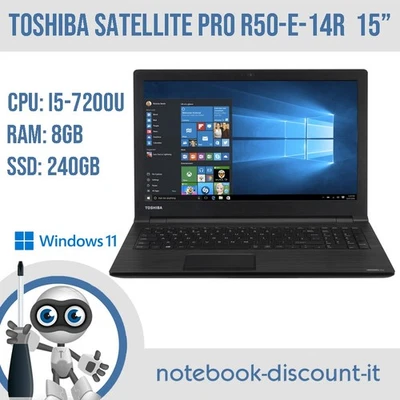 TOSHIBA SATELLITE PRO R50-E-14R Cpu i5-7200u Ram 8gb SSD 240gb Win11Pro.  15" - Immagine 1 di 4