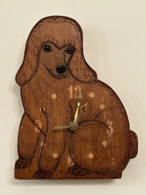 Poodle Wall Table clock Handmade Wood Vintage Mid century Rustic Primitive - Image 1 of 4