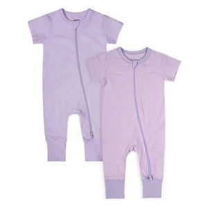 Baby Boys Girls 2-Pack Romper Jumpsuits Cotton 2 Way Zipper Short Sleeve Foot... - Picture 1 of 6