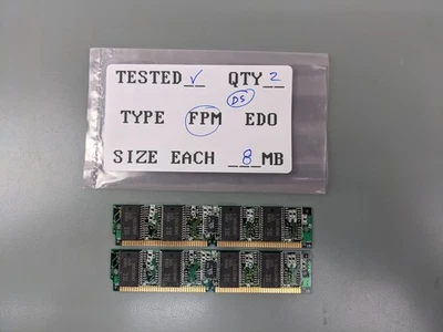 (2) 4MB FPM SIMMs, 72-pin RAM Memory Sticks (8MB Total) - Image 1 of 3