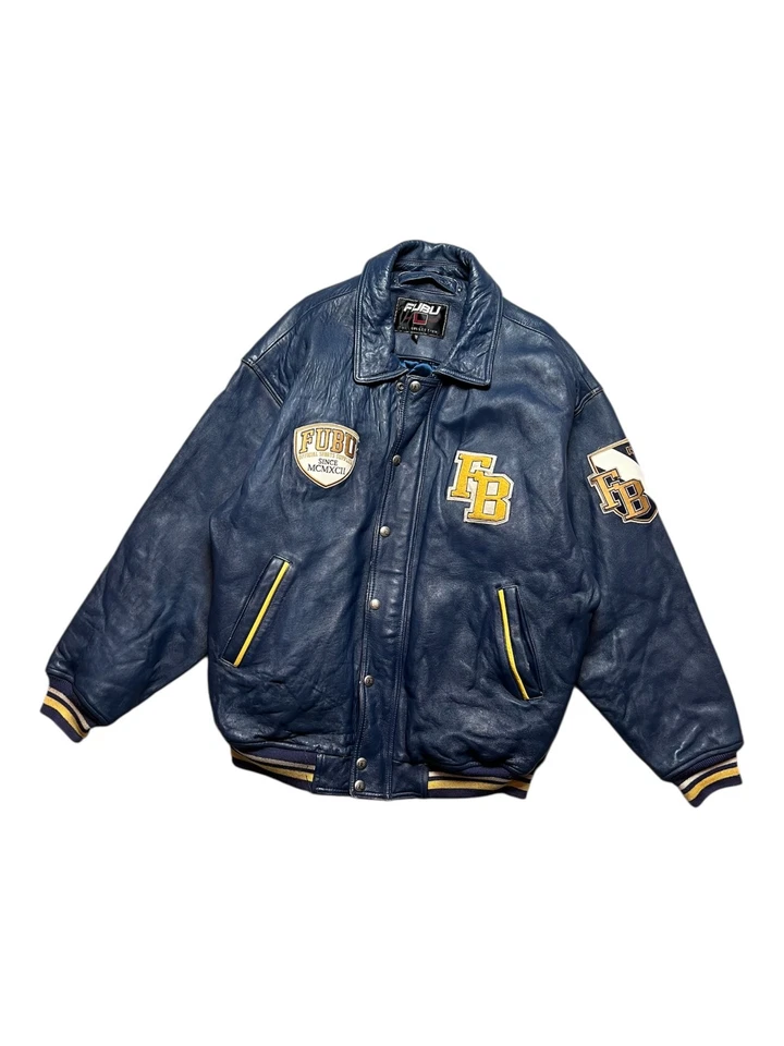 Fubu blue rare streetwear rap leather jacket 90 80 big vmen's size XXXL - Image 1 of 4