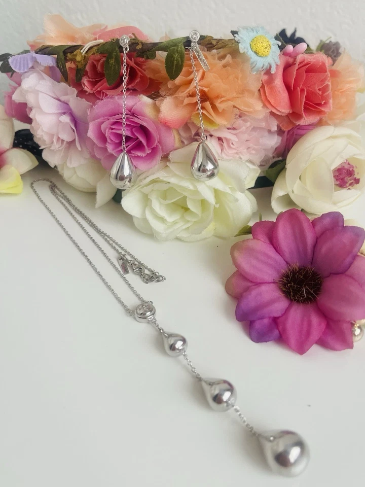 Parure Collana & Orecchini  Goccia In Argento Con Pietre Swarovski - Immagine 1 di 4