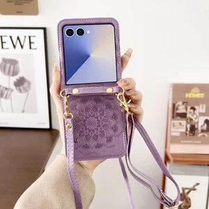 Funda Bandolera Mandala Delgada a Prueba de Golpes de Cuero para Samsung Galaxy Z Abatible 7 - Imagen 1 de 17