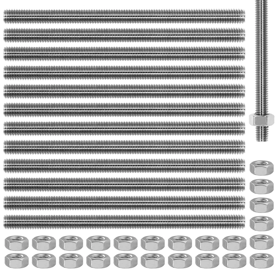 12 Pezzi Barra Filettata M8 × 100Mm Asta Filettata in Acciaio Inossidabile 304 B - Immagine 1 di 4