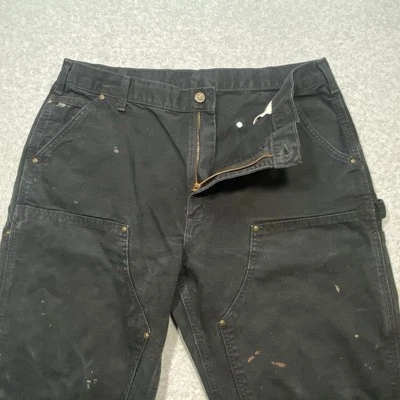 Pantalones Carhartt De Colección Y2K Para Hombres 38x32 Negros Peto Doble Rodilla Lona B136 Foto 1 de 4