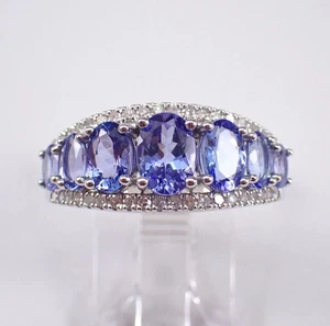 2.80Ct Oval Cut Lab Created Tanzanite Wedding Band Ring 14K White Gold Plated - Picture 1 of 4