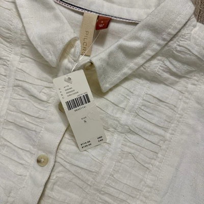 Blusa Anthropologie Pilcro manga longa mistura de linho botão X pequena XS NOVA COM ETIQUETAS - Imagem 1 de 4