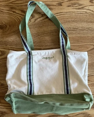 Bolso de Mano Eddie Bauer 100% Algodón Lona Verde Azul con Bolsillo Interior, Parte Superior Abierta Foto 1 de 4